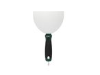 A Parkside drywall spatula with a black and green handle and a metal blade.