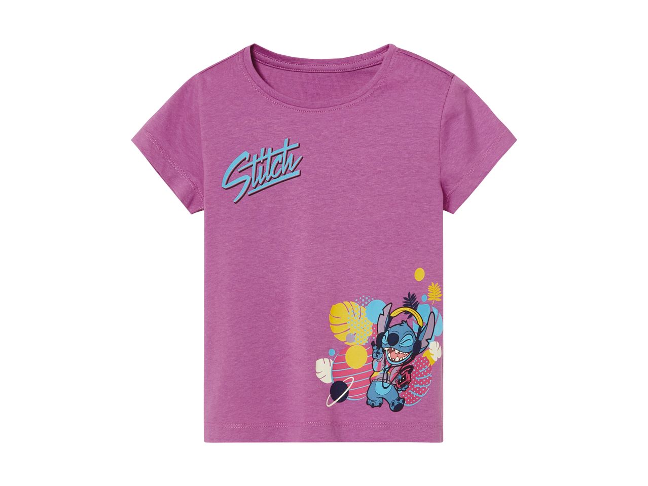 Purple girls' t-shirt featuring a graphic design.