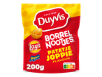 Een zak borrelnootjes met patatje joppiesmaak, 200 gram.