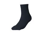 A single dark blue ankle sock, made of ribbed fabric, on a white background.