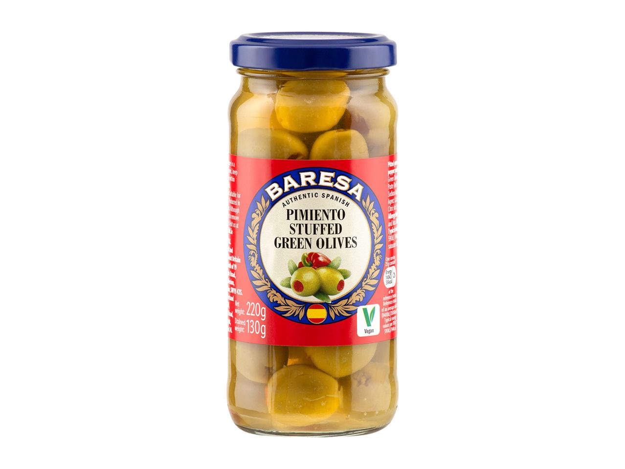 Barresa pimento stuffed green olives in a jar.