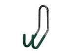 Heavy-duty storage hook with green non-slip coating for garage or shed organisation.