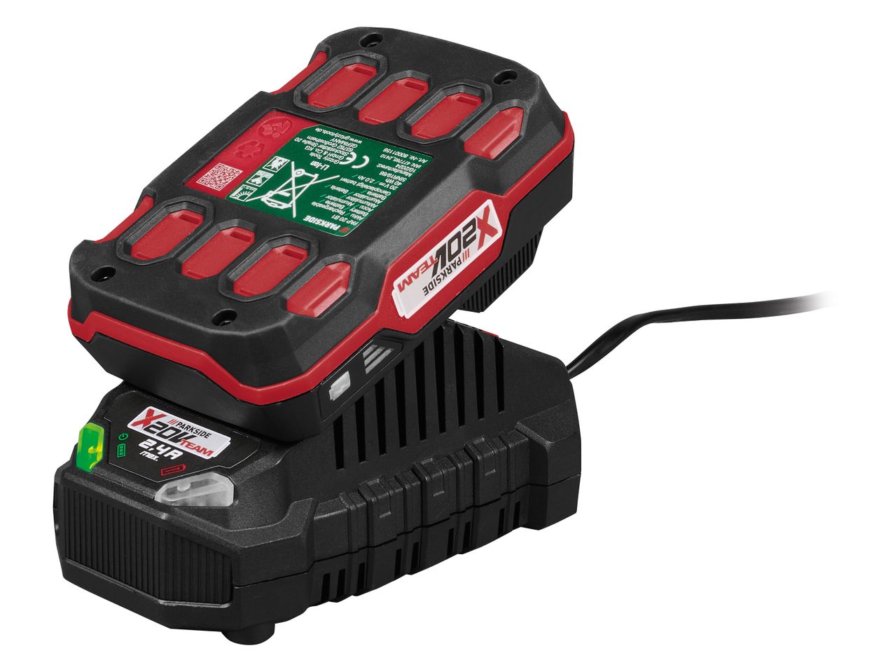 Caricabatteria Parkside X20V Team con batteria 2,4 Ah.