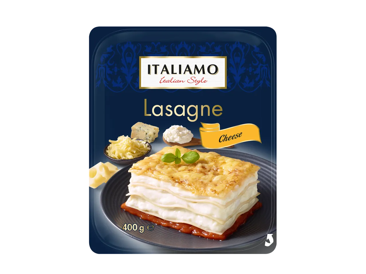 Lasagnes au fromage avec différents fromages et une sauce tomate, 400g.