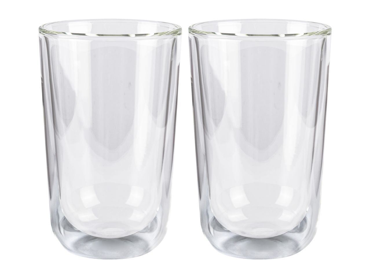 Two clear glass tumblers.