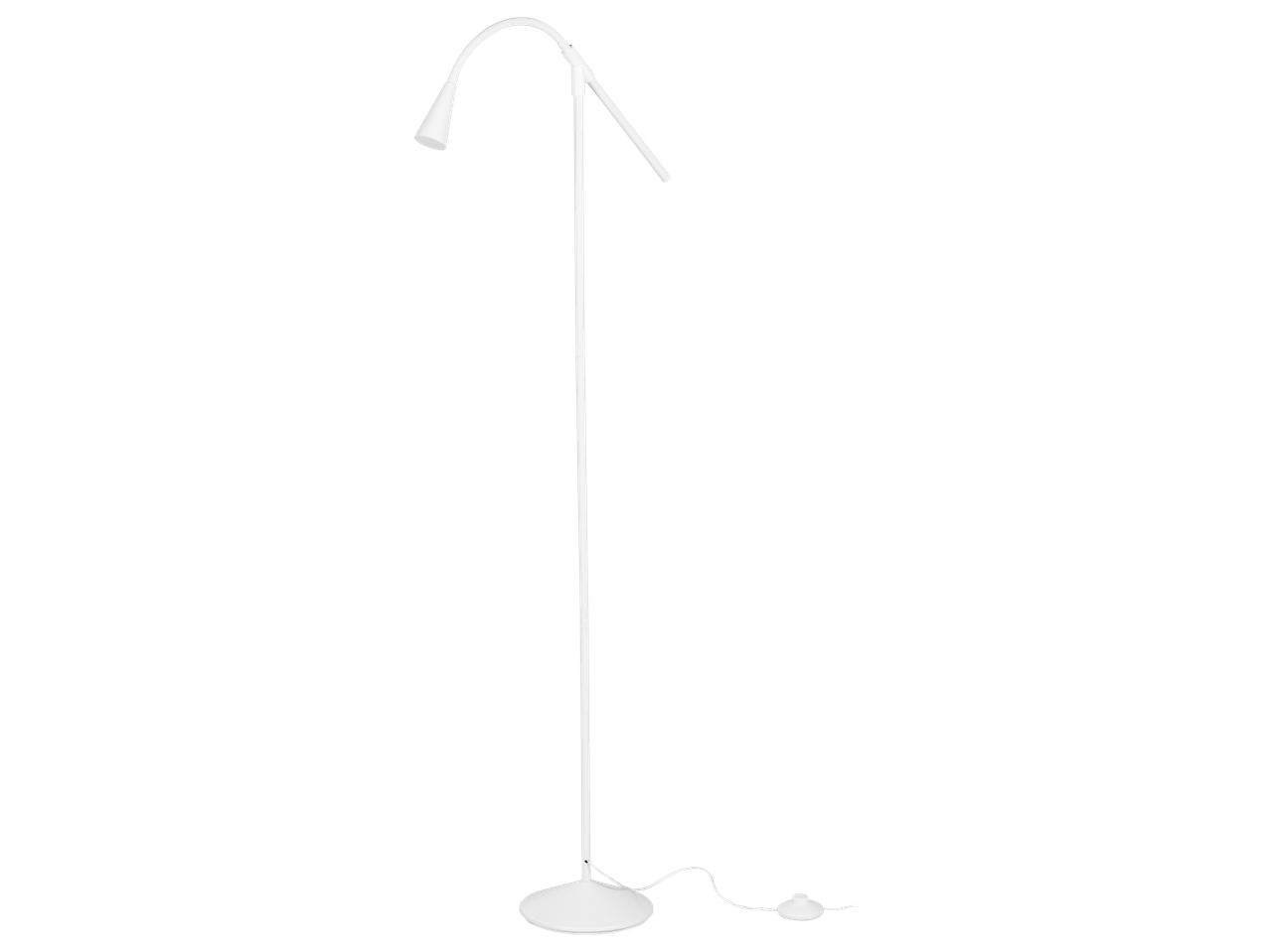 Candeeiro de pé LED LIVARNO branco com braço flexível e base redonda.