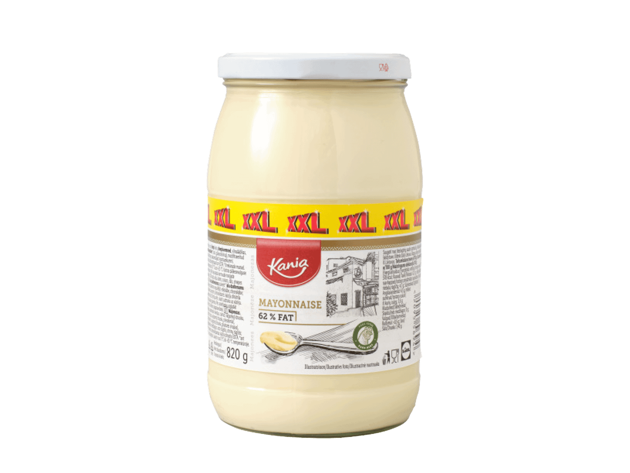 Purk majoneesi 62% rasvasisaldusega, 820 g, sildil on kiri „XXL“.