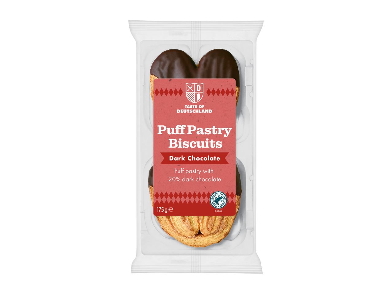 Dark chocolate puff pastry biscuits, 175g