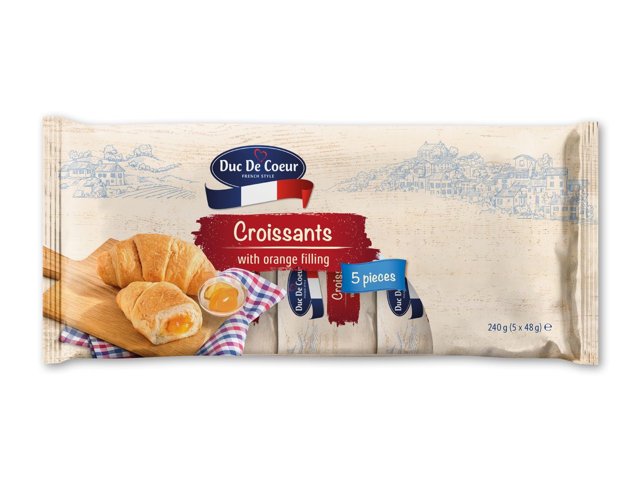 Pakke med croissanter med appelsinfyld, 5 stk., 240g, fransk tema.