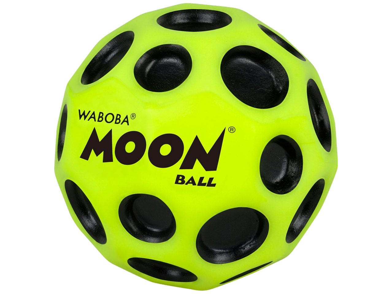 Kollane Waboba Moonball pall mustade aukudega