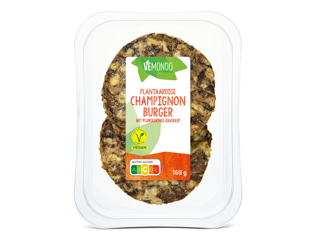 Vemondo plantaardige champignonburgers met plantaardige kaas, 160g.