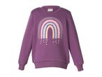 Purple children's sweatshirt with a sequined rainbow design on the front.