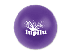 Lila Ball mit weißem Logo und Schriftzug