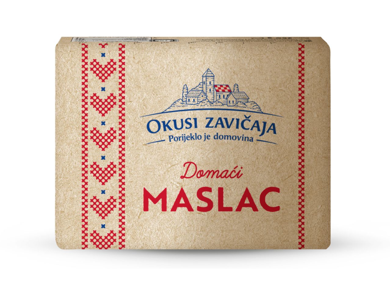 Pakiranje domaćeg maslaca Okusi zavičaja s tradicionalnim uzorkom.