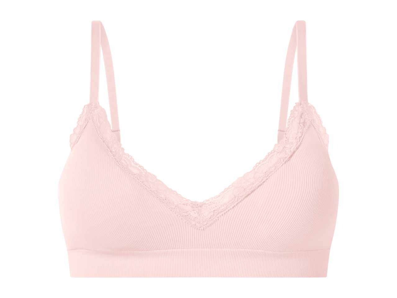 Light pink ribbed bralette with lace trim