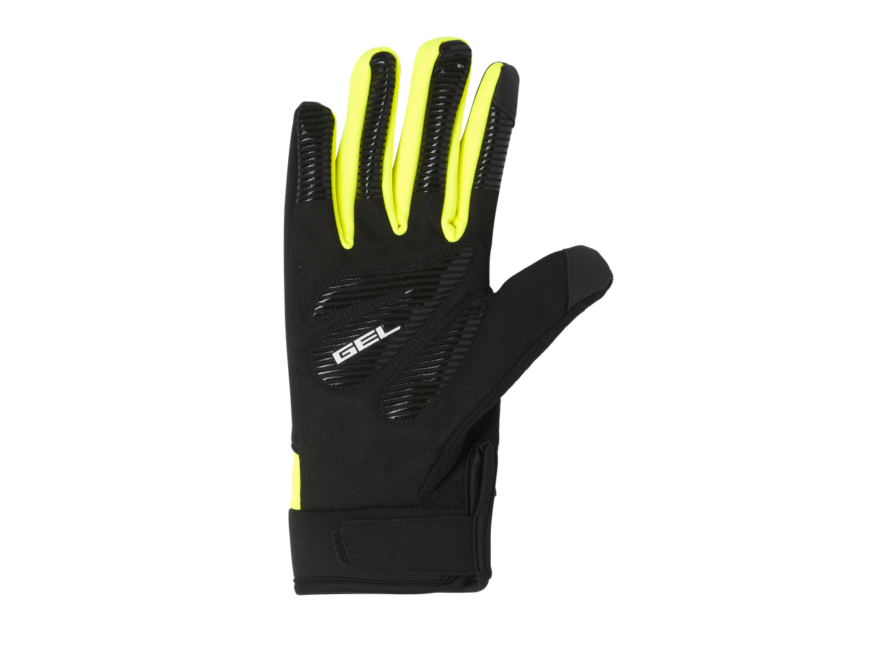 Black and neon yellow cycling glove with GEL padding and textured grip