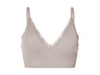 En beige, spidset bh med blonder.
