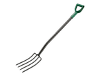A Parkside® garden fork with a green D-handle and four tines.