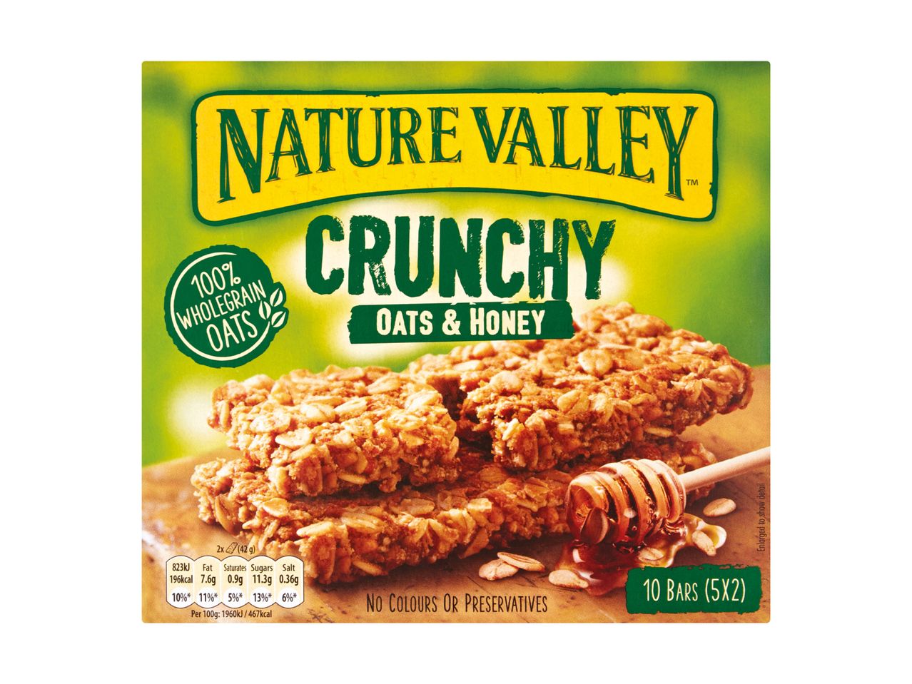 Nature Valley Crunchy Oats & Honey granola bars packaging.