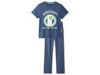 Blue Minecraft pajama set with a Creeper graphic and 'BUILD, CREATE, EXPLORE!' text.