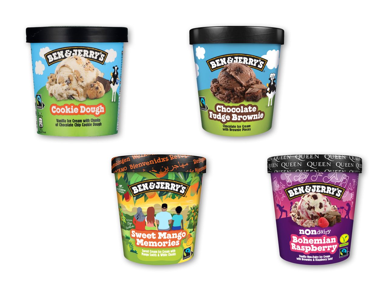 Fire forskellige Ben & Jerry's is varianter.