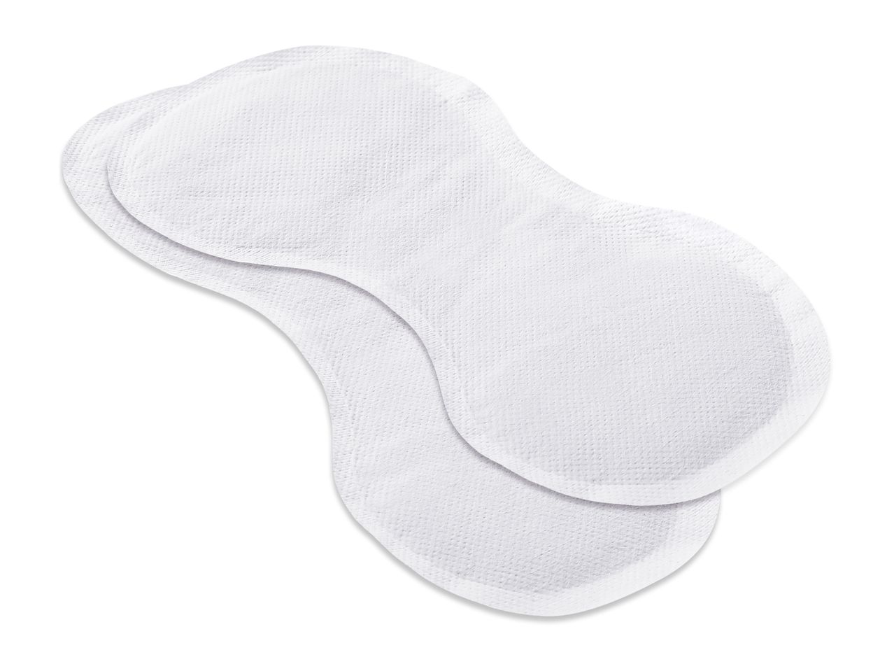 Two white, contoured breast pads with a textured surface.