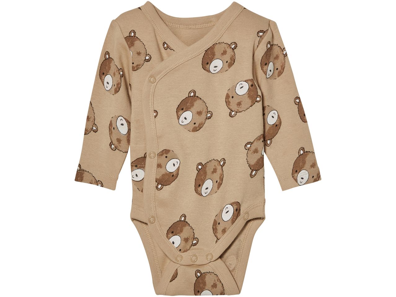 Tutina per neonato color beige con stampa di orsetti.
