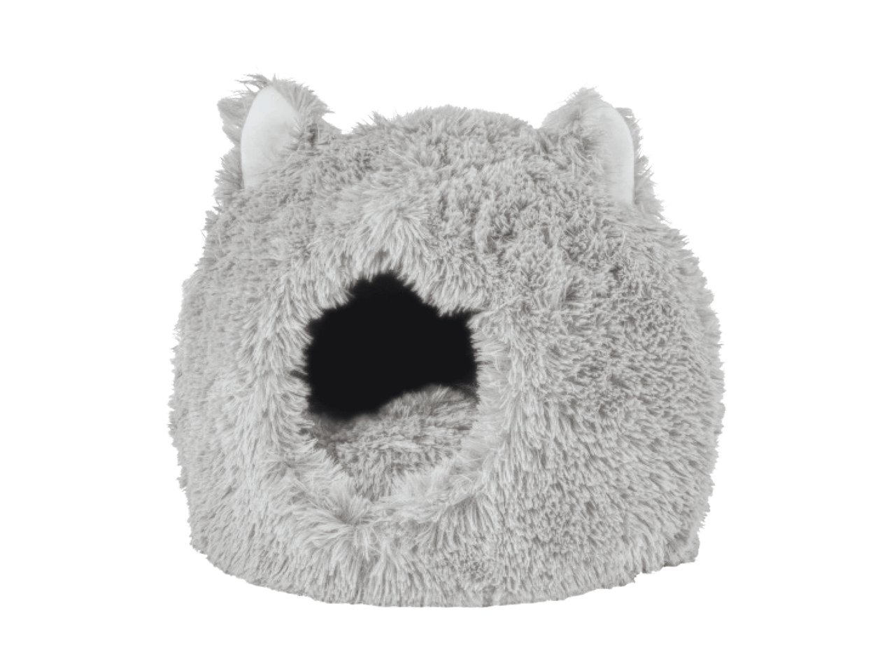 Pilkas, pūkuotas gyvūnų guolis su ausytėmis, primenantis urvą.