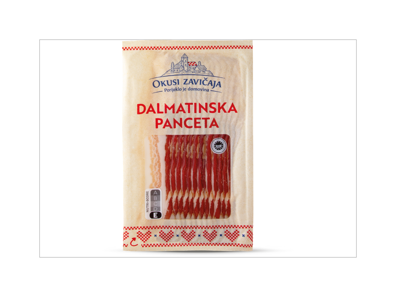 Pakiranje Dalmatinske Pancete Okusi Zavičaja s Nutri-Score ocjenom E.