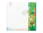 Dinosaur-themed notepad with a green T-Rex and other dinosaurs peeking from the edges.