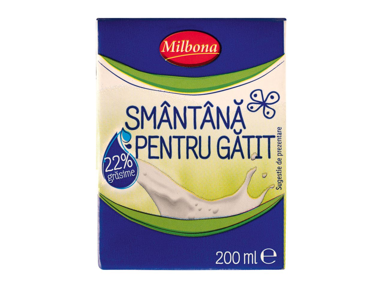 Smântână pentru gătit Milbona, 22% grăsime, 200 ml.