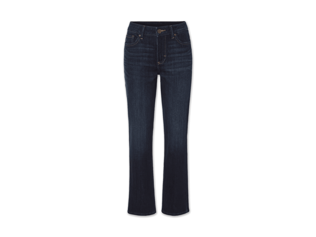 Dunkelblaue Lee Jeans mit Bootcut-Beinen.