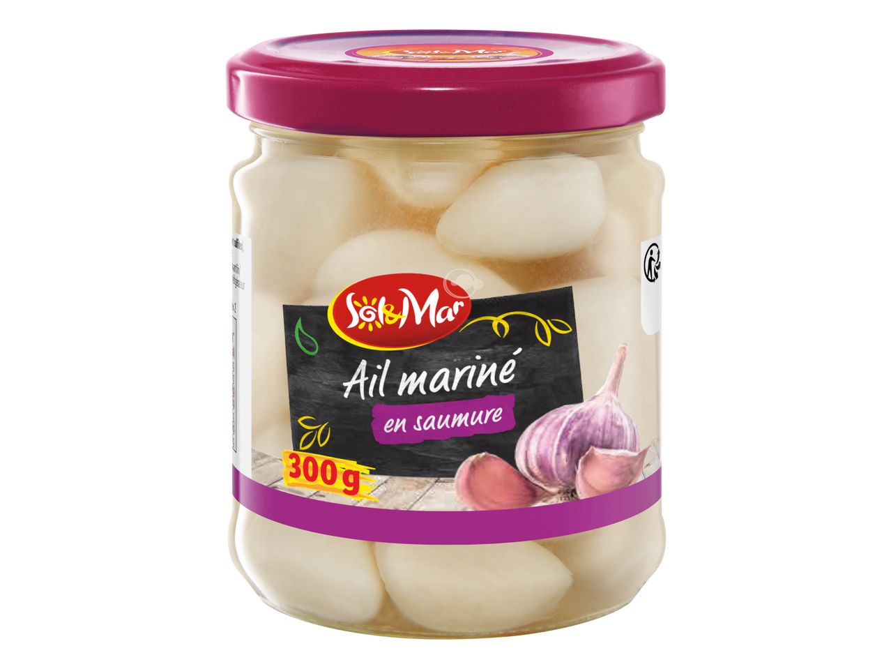 Un pot de 300g d'ail mariné en saumure de la marque Sol&Mar.