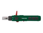 Green electric weed burner with red trigger and black textured grip, viewed from above.