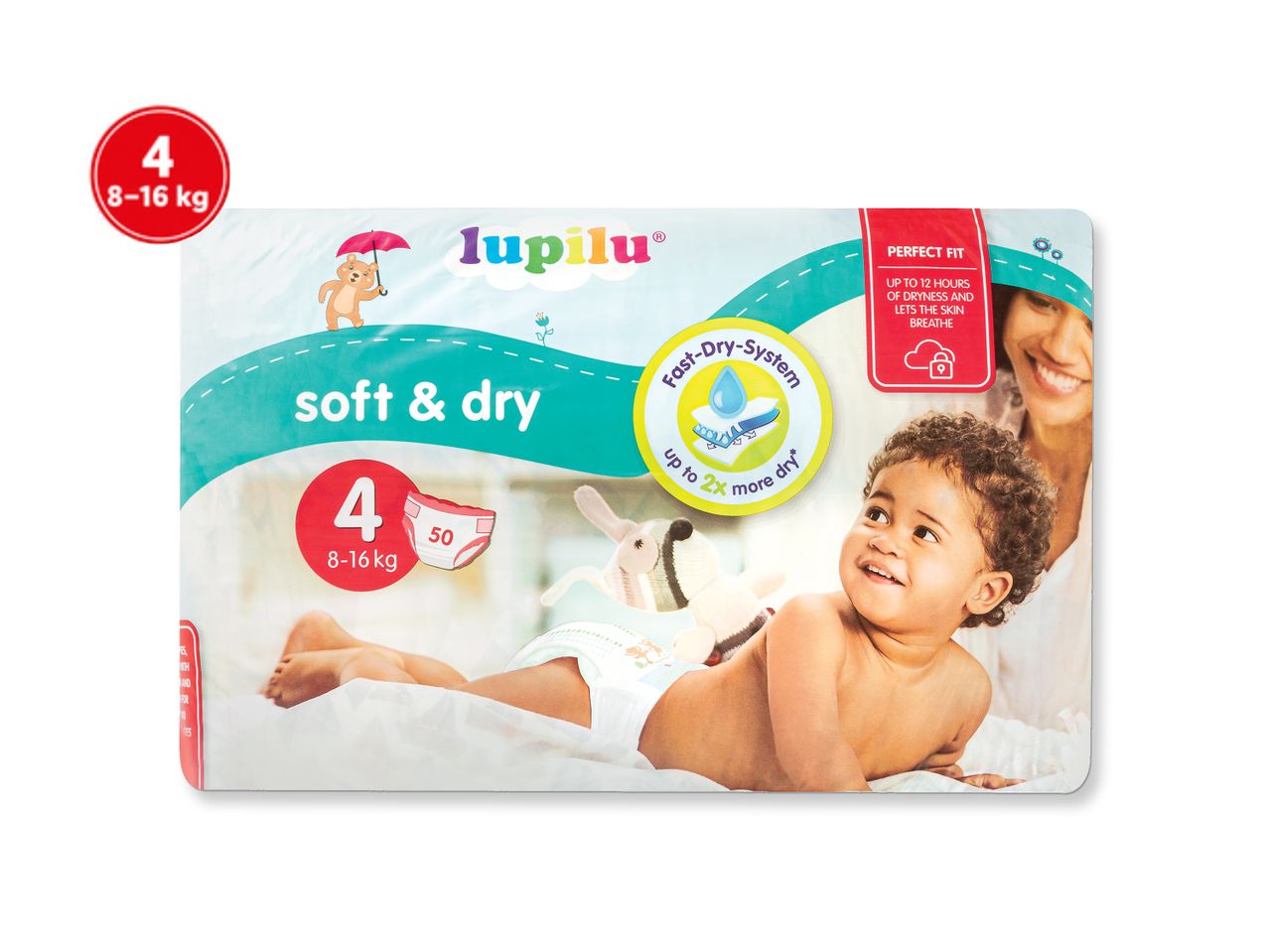 Lupilu soft & dry vystyklai, dydis 4 (8-16 kg), 50 vnt.