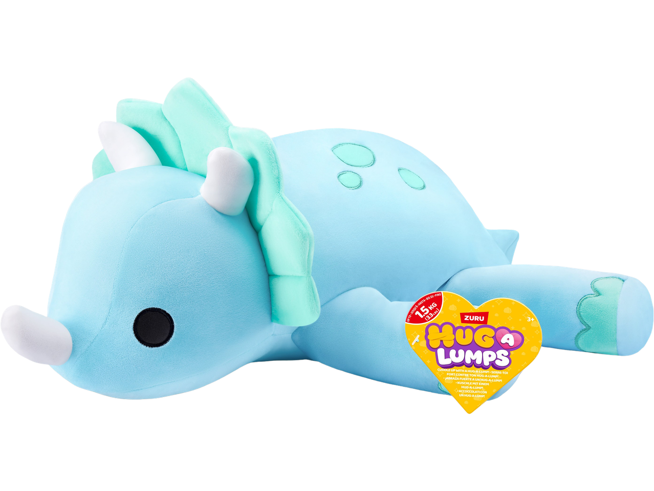 Light blue dinosaur plush toy with mint green accents, weighing up to 1.5 kg.