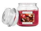 Livarno Home obuolių ir cinamono kvapioji žvakė su atidarytu dangteliu.