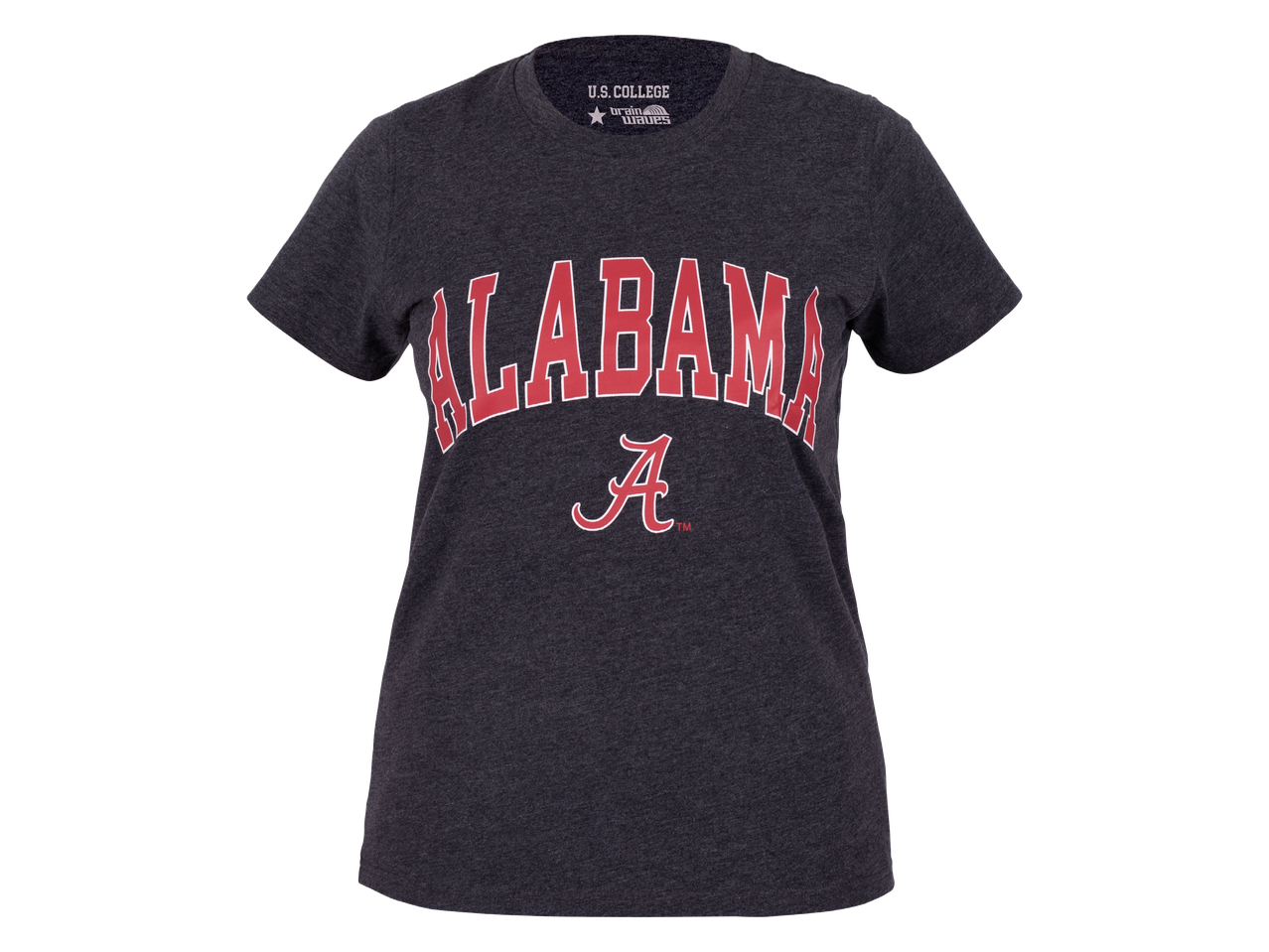 Тъмносива тениска с къс ръкав с надпис 'ALABAMA' и голяма червена буква 'А' отдолу