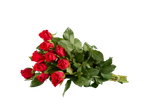 Buquê de rosas vermelhas em fundo preto.