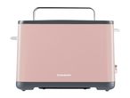 Pink SilverCrest toaster with a metal handle on a white background.