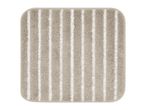 Rectangular beige bath mat with vertical white stripes and rounded corners.