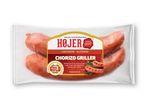To Højers Chorizo Grill pølser i en gennemsigtig plastikpose.