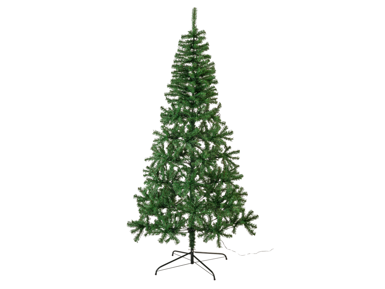 LIVARNO home Pre-Lit Christmas Tree with green needles and a black stand.