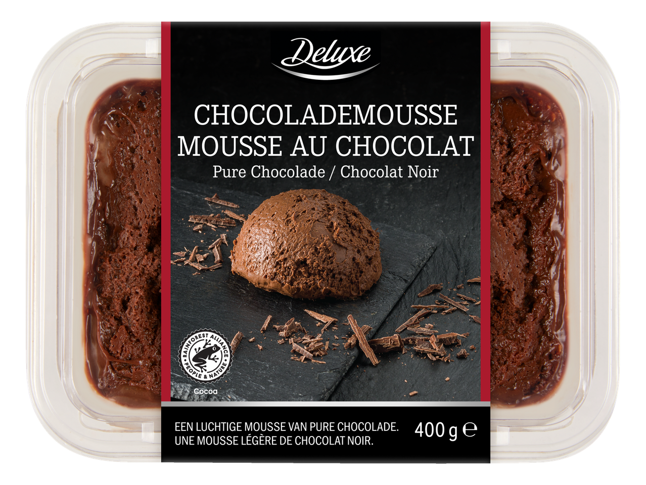 Deluxe Chocolademousse met chocoladeschaafsel, 400g.