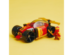 Red building block race car and warrior figure on a yellow background.