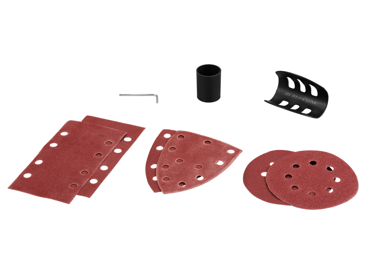 Parkside® 3-ühes multifunktsionaalse lihvija PMFS 200 C3 tarvikud: lihvpaberid, kuuskantvõti, tolmukoguja