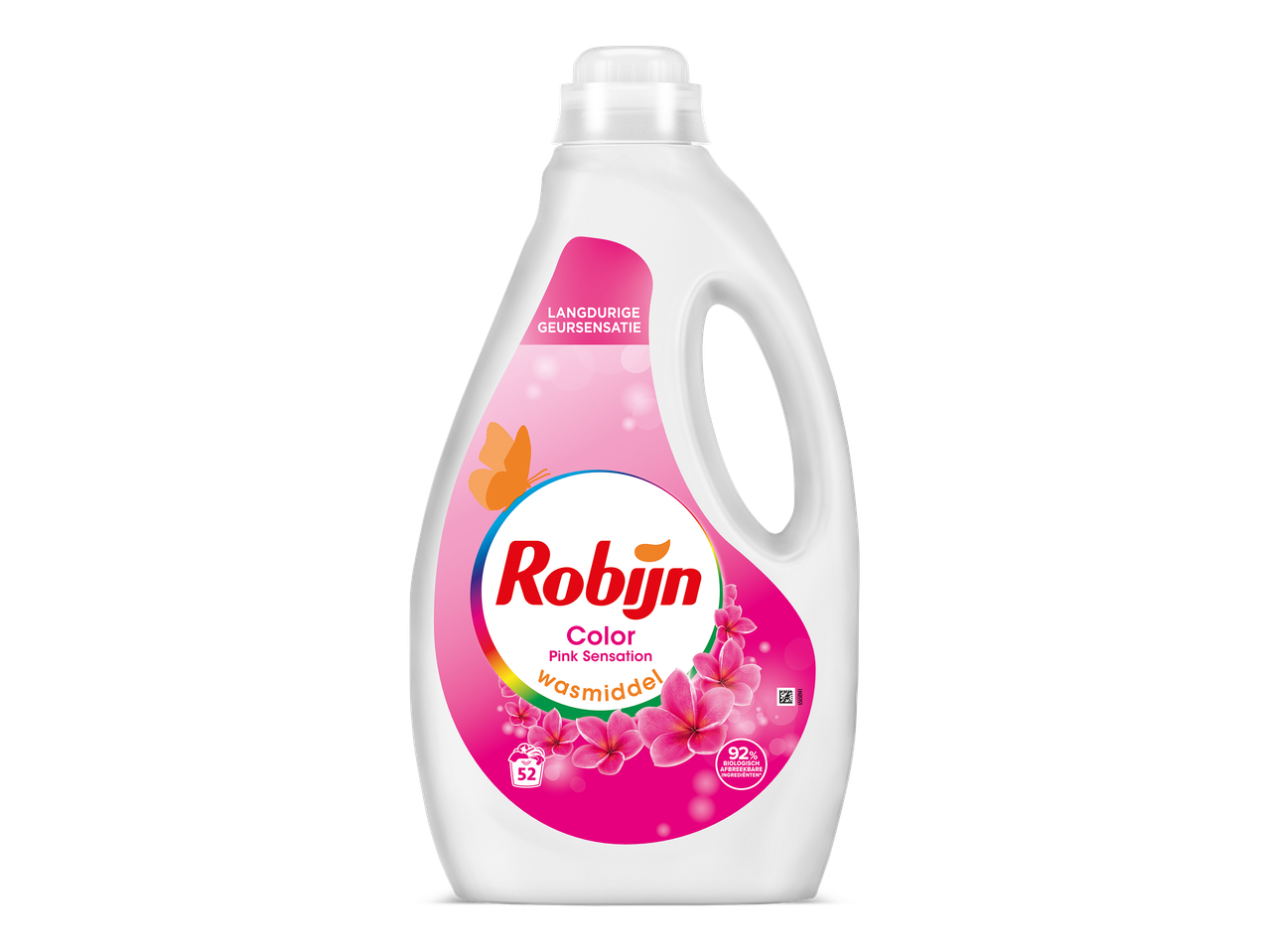 Wasmiddel voor gekleurde was met langdurige geursensatie en roze bloemen.