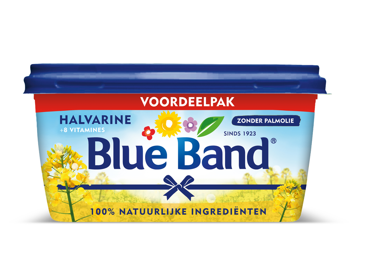 Kuipje halvarine met 8 vitamines, zonder palmolie, en 100% natuurlijke ingrediënten.
