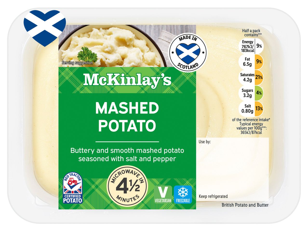 McKinlay's ready-to-eat mashed potato in a plastic tray.