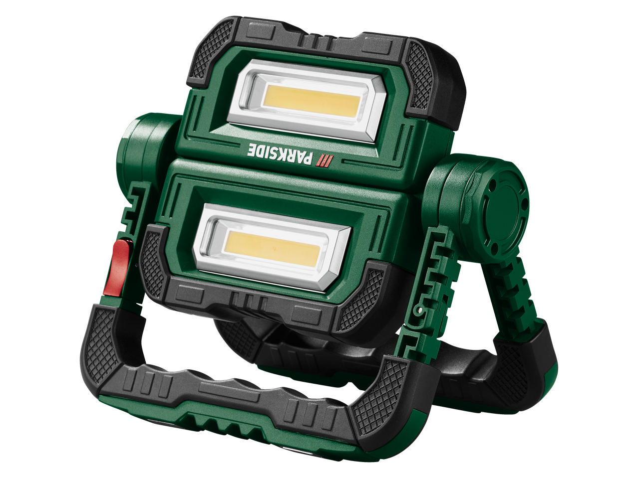 PARKSIDE LED darbo šviestuvas, žalias ir juodas, su dviem reguliuojamais šviesos skydeliais